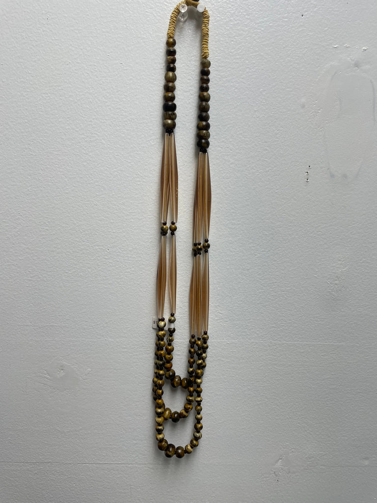 Necklace 3 Strand 17" Long Brown Beaded 