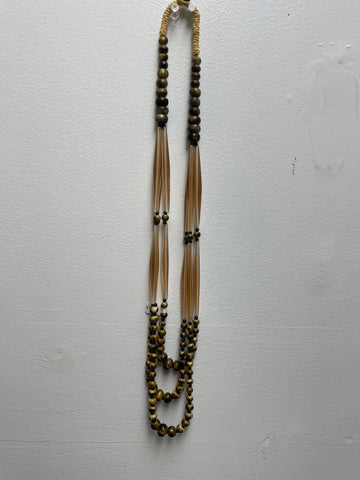 Necklace 3 Strand 17" Long Brown Beaded 