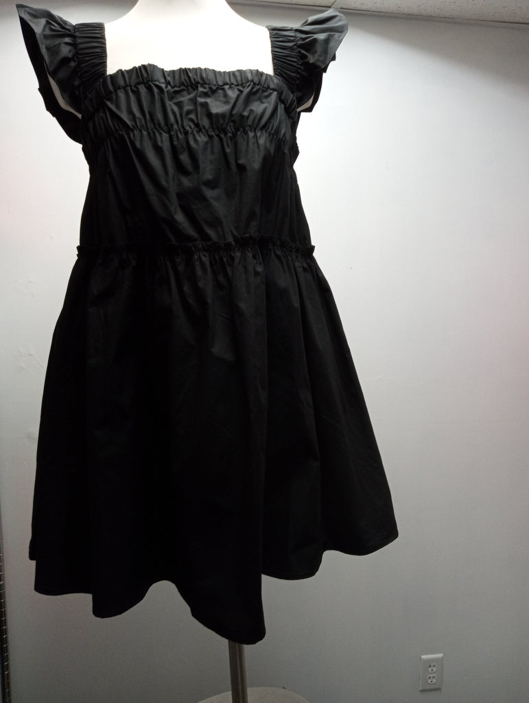 Newbury Kustom black smock dress w/elastic ruffled Sleeve Amanda Queen