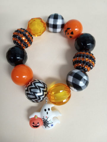 Orange/Black Large Bead Bracelet w/small white ghost pendent