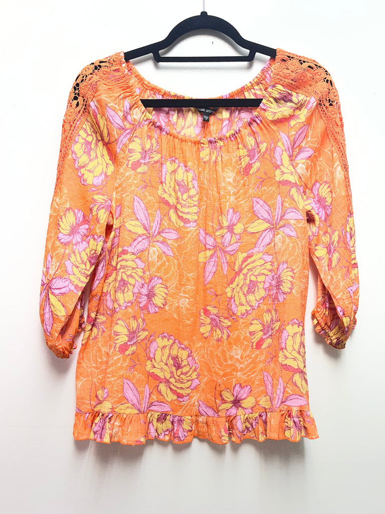 Orange Lace Sleeve Top & Lavender Floral Blouse Women's Shirt OhhMy! Gifts and Things, LLC