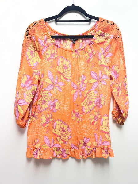 Orange Lace Sleeve Top & Lavender Floral Blouse Women's Shirt OhhMy! Gifts and Things, LLC