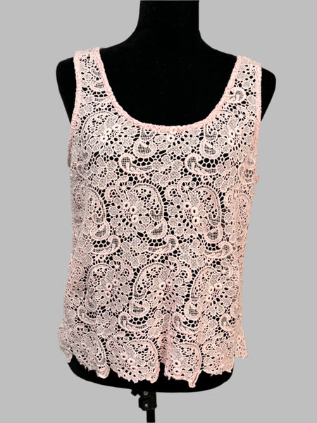 Full Crochet Lace Top-Pink