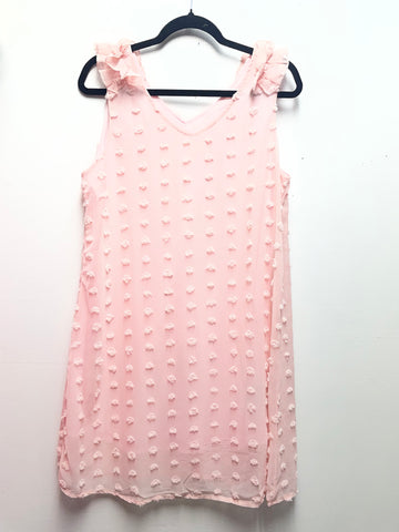 Pink Swiss Dot Dress Medium | Textured Feminine Midi Dress for Women Shirley Ollison