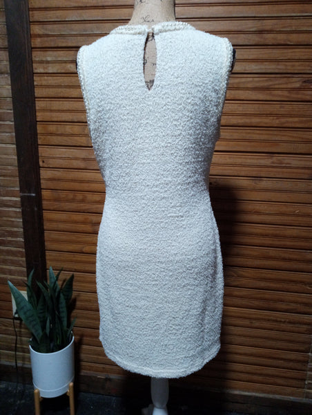 Prelove Fore-Large Sleeveless Cream Dress w/faux pearl lining neck & arms-Handwash only/lined