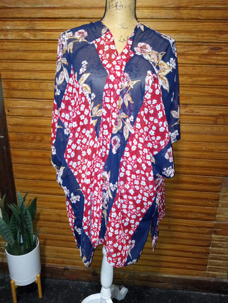 Preloved EST. 1946 Large Navy Kimono Pink/Tan/Lavender Floral