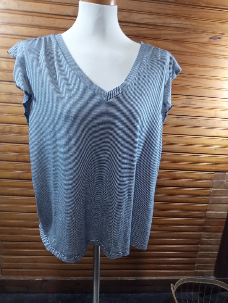 Preloved LOFT Blue White Stripe Top XL | Short Sleeve Blouse