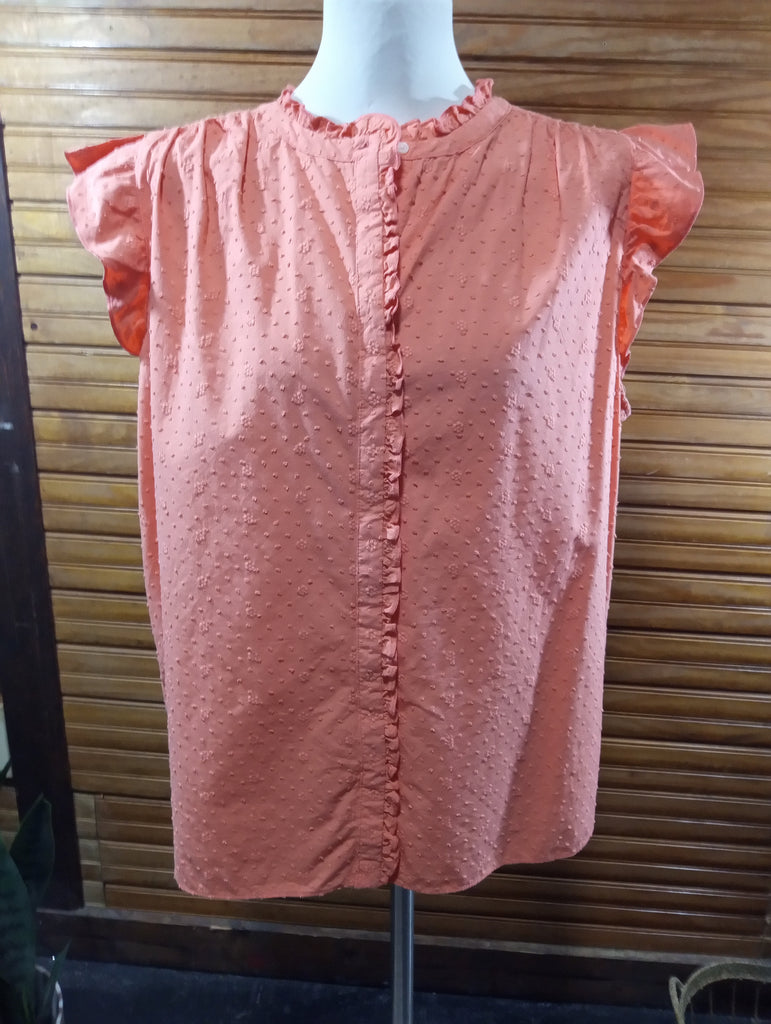 Preloved LOFT Orange Eyelet Ruffle Sleeve Top XL | Boho Blouse