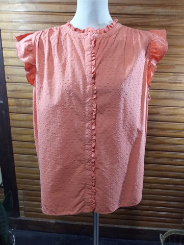 Preloved LOFT Orange Eyelet Ruffle Sleeve Top XL | Boho Blouse