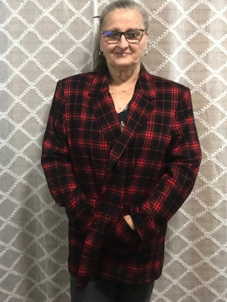 Red and Black Plaid Blazer