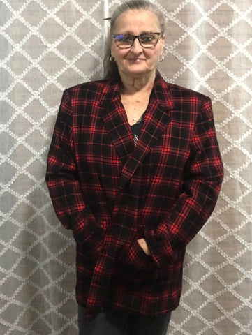 Red and Black Plaid Blazer