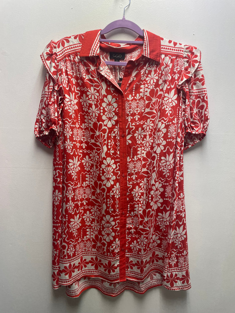 GiGiO Red & white dress w/melon sleeves