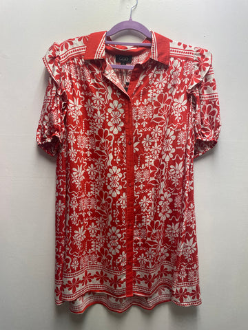 GiGiO Red & white dress w/melon sleeves