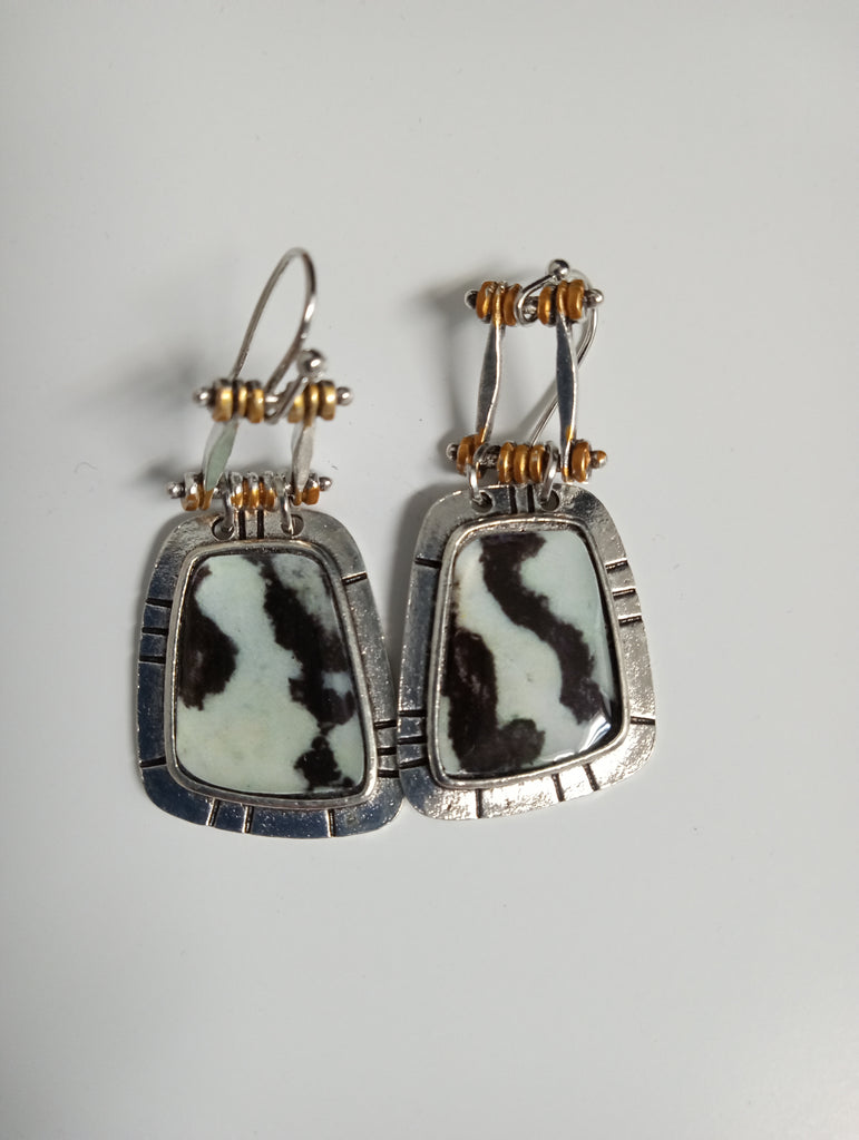 Retro Geometric Bohemian Black & White drop Silver Earrings