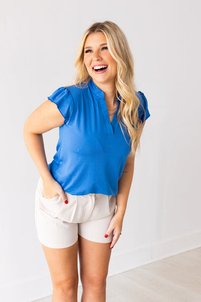 The Nicole V-Neck Top, Blue Grace+Emma