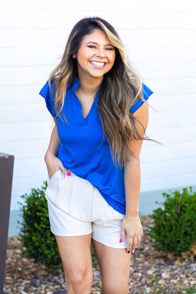 The Nicole V-Neck Top, Blue Grace+Emma