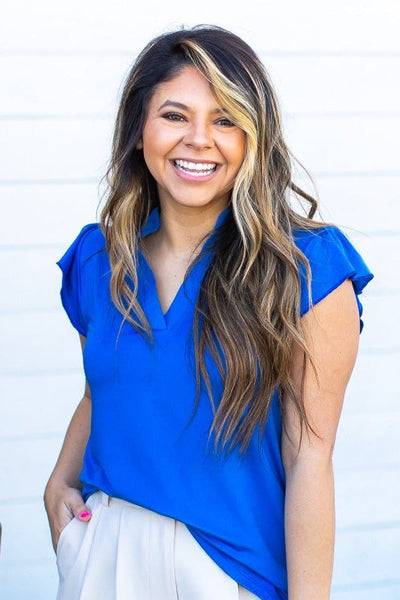 The Nicole V-Neck Top, Blue Grace+Emma