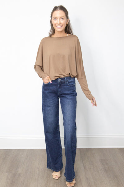 Wide Leg Jeans, Dark Wash Grace+Emma