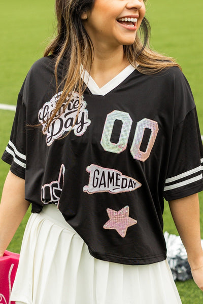 Gameday Black Jersey With Iridescent Sequin Grace+Emma