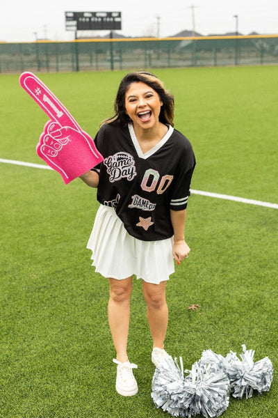 Gameday Black Jersey With Iridescent Sequin Grace+Emma