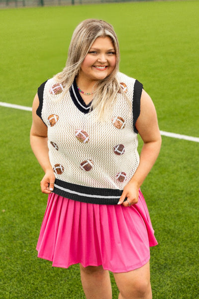 Glitter Football Patches Knit White Vest Grace+Emma