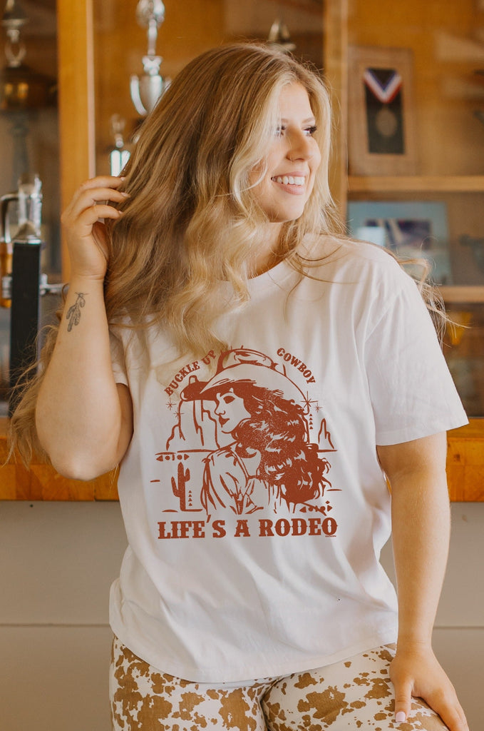 Life's A Rodeo on White Tee Shirt