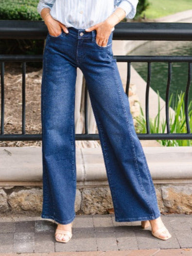 Wide Leg Jeans, Dark Wash Grace+Emma