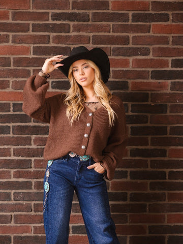 Cropped Cardigan Sweater, Brown