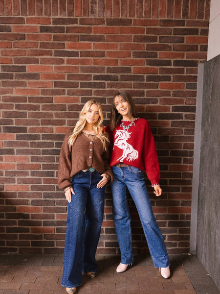 Cropped Cardigan Sweater, Brown