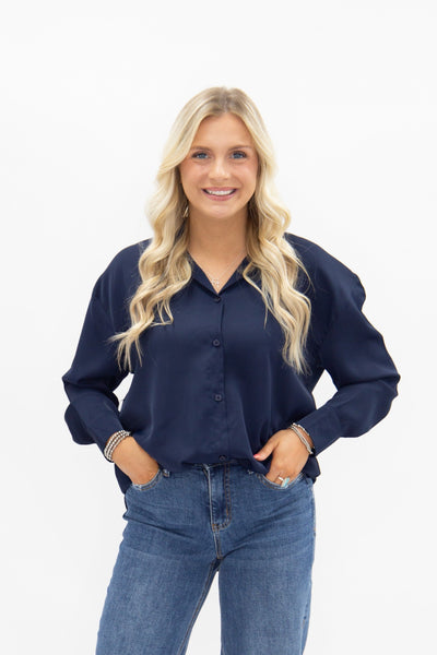 Kathryn Classic Button-Up, Navy Grace+Emma