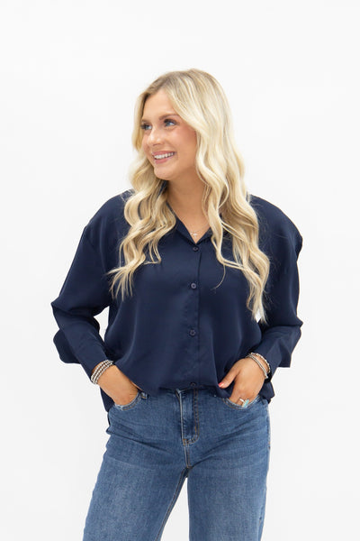 Kathryn Classic Button-Up, Navy Grace+Emma