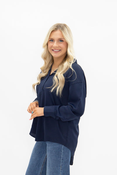 Kathryn Classic Button-Up, Navy Grace+Emma