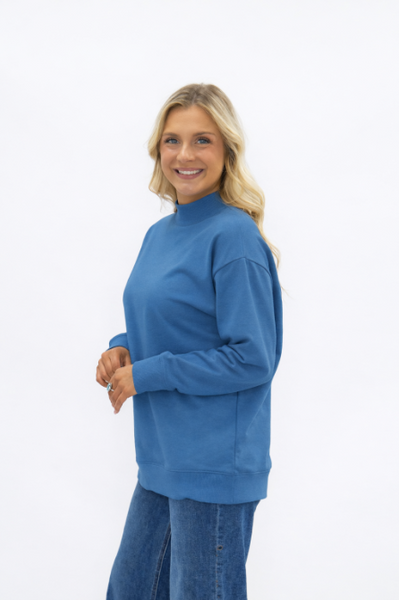 Mock Neck Sweatshirt, Navy Grace+Emma