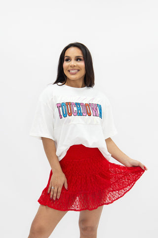 Glitter "Touchdown" on White T-Shirt Grace+Emma