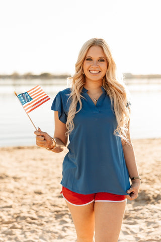 The Nicole V-Neck Top, Blue Grace+Emma