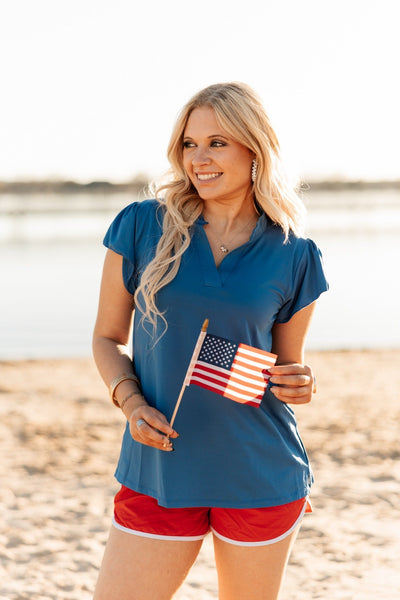 The Nicole V-Neck Top, Blue Grace+Emma