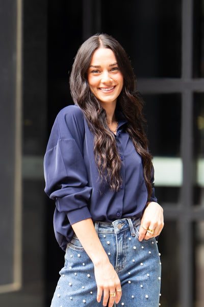 Kathryn Classic Button-Up, Navy Grace+Emma