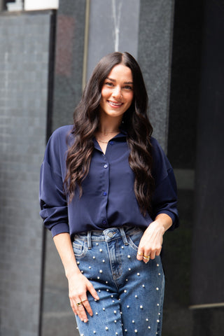 Kathryn Classic Button-Up, Navy Grace+Emma