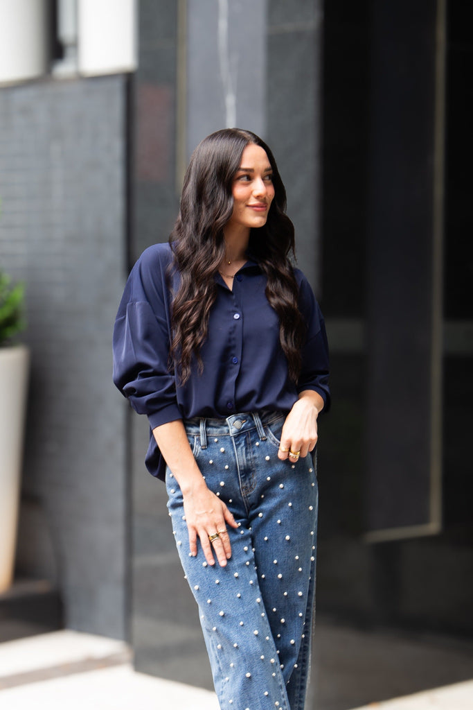 Kathryn Classic Button-Up, Navy Grace+Emma