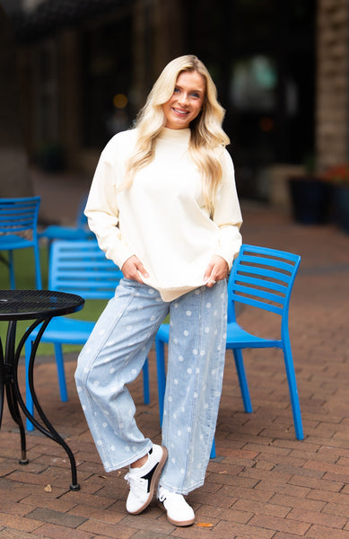 Mock Neck Sweatshirt, Ivory Grace+Emma
