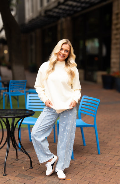 Mock Neck Sweatshirt, Ivory Grace+Emma