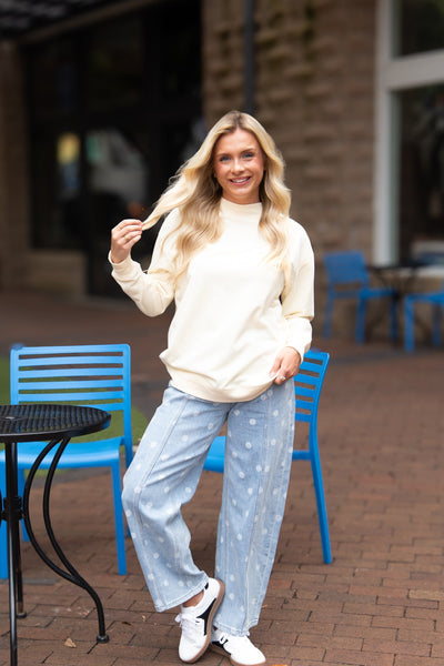 Mock Neck Sweatshirt, Ivory Grace+Emma
