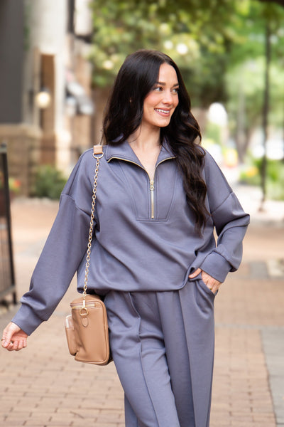 Butter Soft Quarter-Zip Top, Slate Blue Grace+Emma