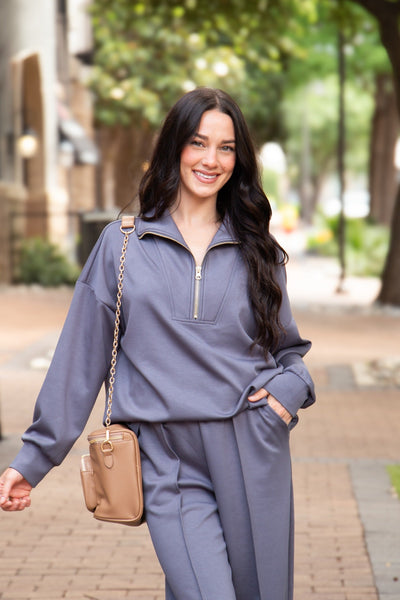 Butter Soft Quarter-Zip Top, Slate Blue Grace+Emma