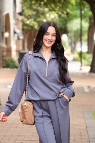Butter Soft Quarter-Zip Top, Slate Blue Grace+Emma