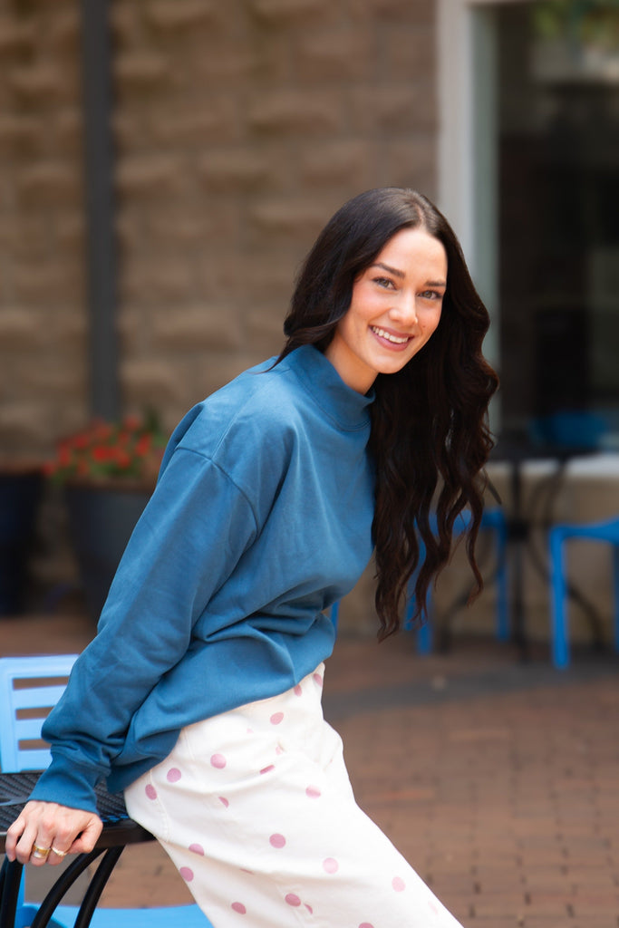 Mock Neck Sweatshirt, Navy Grace+Emma