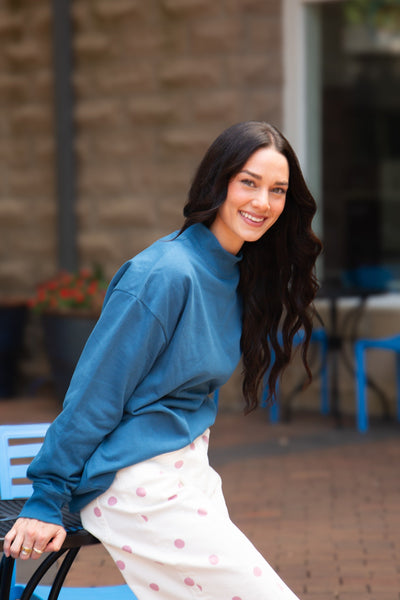 Mock Neck Sweatshirt, Navy Grace+Emma