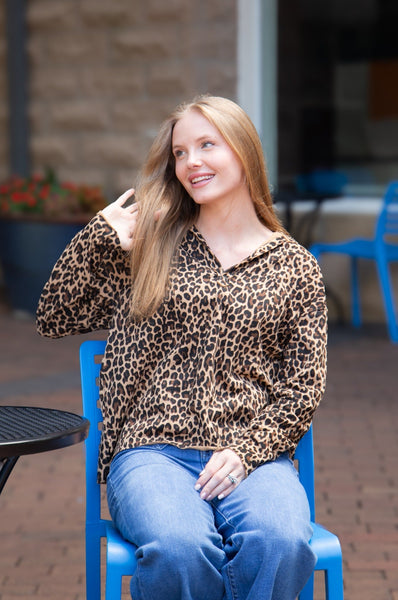 V-Neck Collared Pullover, Leopard Grace+Emma