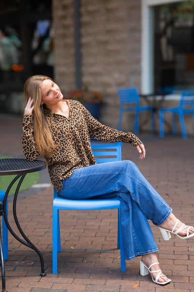 V-Neck Collared Pullover, Leopard Grace+Emma