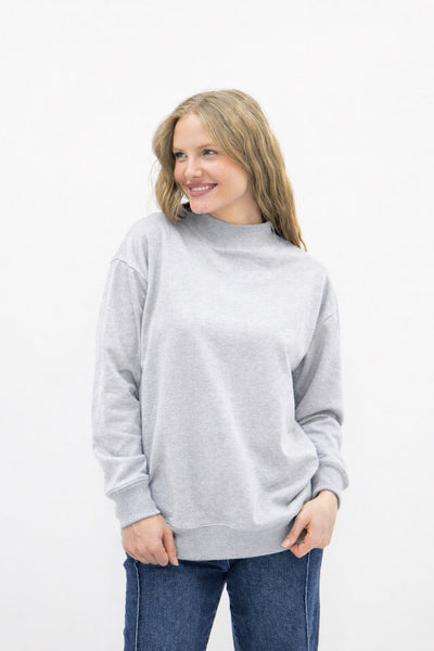 Mock Neck Sweatshirt, Grey Grace+Emma